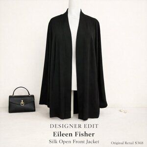 Eileen Fisher 100% Silk Open Front Jacket Black XL Lined